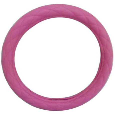 Deluxe pink quilted steering wheel cover 18"