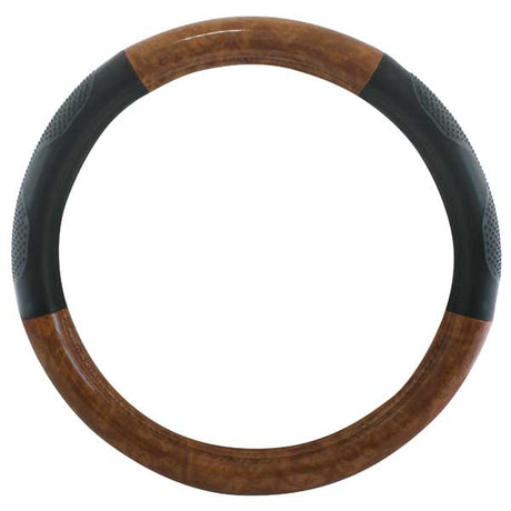 Wood grain steering wheel cover black grips 18"