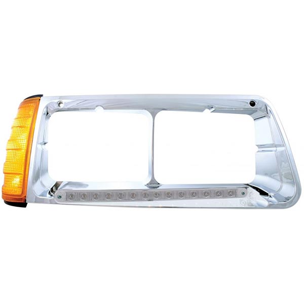 Freightliner FLD 14 Amber/Clear LED Headlight Bezel with Turn Signal