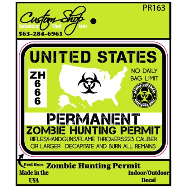 Zombie Hunting Permit Decal