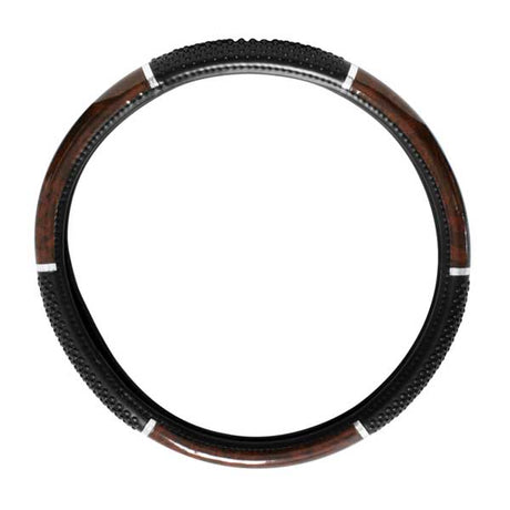 Wood grain steering wheel cover with grippers 18"