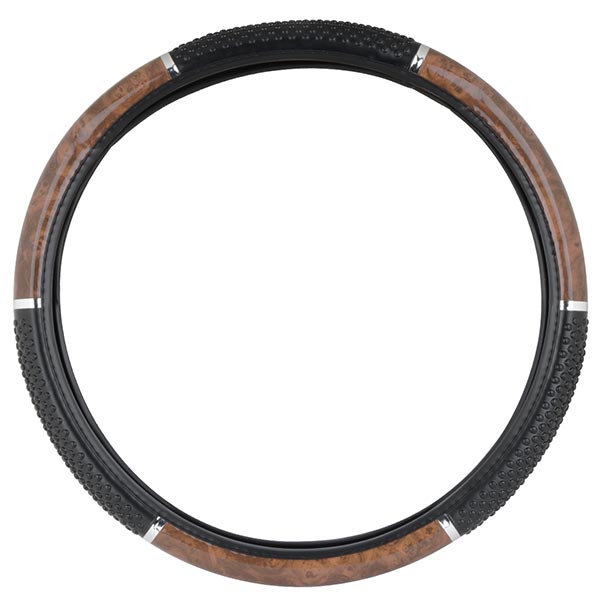Light Wood Steering Wheel Cover Black Grips 18"