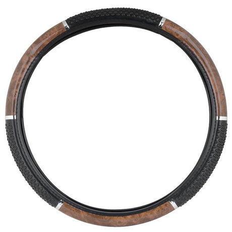 Light wood steering wheel cover black grips 18"