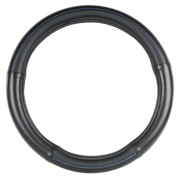 Black with Blue Stitching Steering Wheel Cover 18"