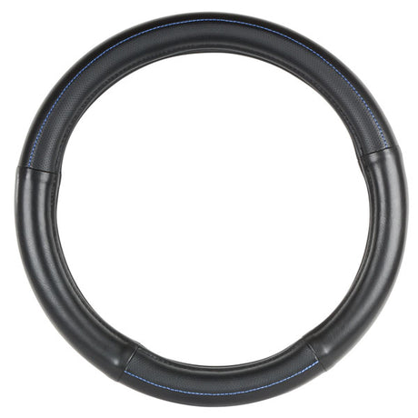 Black with blue stitching steering wheel cover 18"