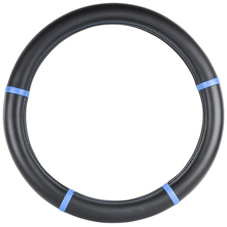 Black with blue trim steering wheel cover 18"
