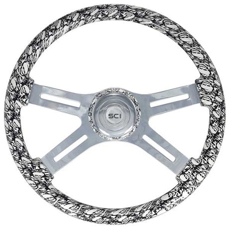 18" Small skull print 4 spoke steering wheel from another angle