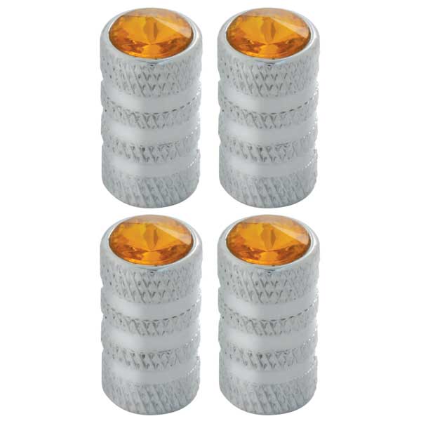 Chrome Tubular Style Tire Valve Stem Covers with Crystal Jewel