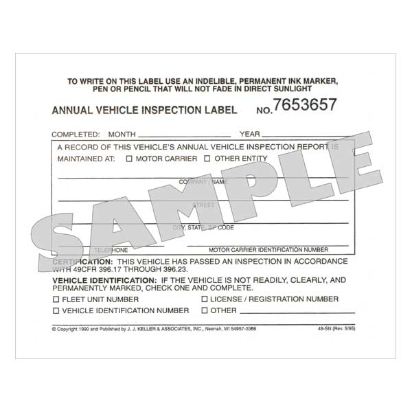 Vinyl Annual Vehicle Inspection Label