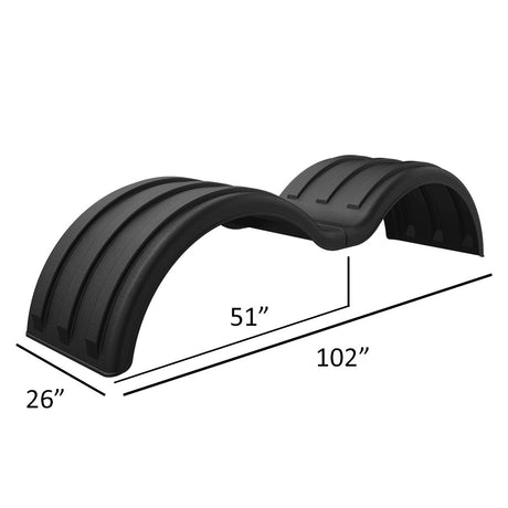 102" Black diamond plate pattern poly double deuce MIN1352 full tandem fender with 51" spread, close-up