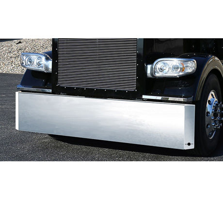 Multi-fit blind mount 20" stainless mitered end bumper with watermelon light end cutouts, close-up