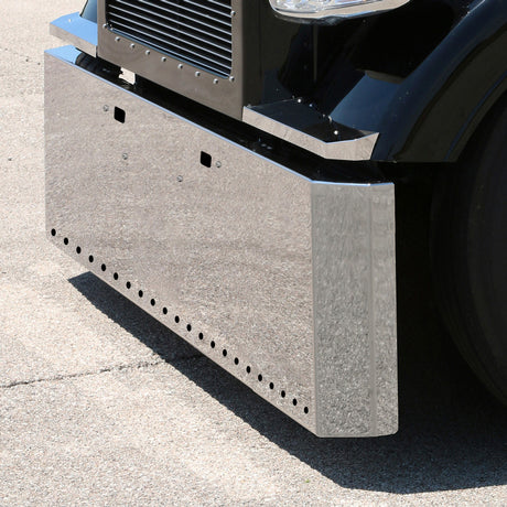 Peterbilt 389, 388, 567 set forward axle 18" stainless steel switchback end bumper with twenty-two 3/4" light cutouts and tow holes