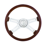 18" Polished Wood 4-Spoke Steering Wheel with Chrome Horn Bezel and Button