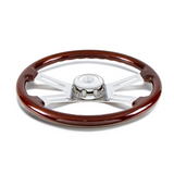 18" Polished Wood 4-Spoke Steering Wheel with Chrome Horn Bezel and Button