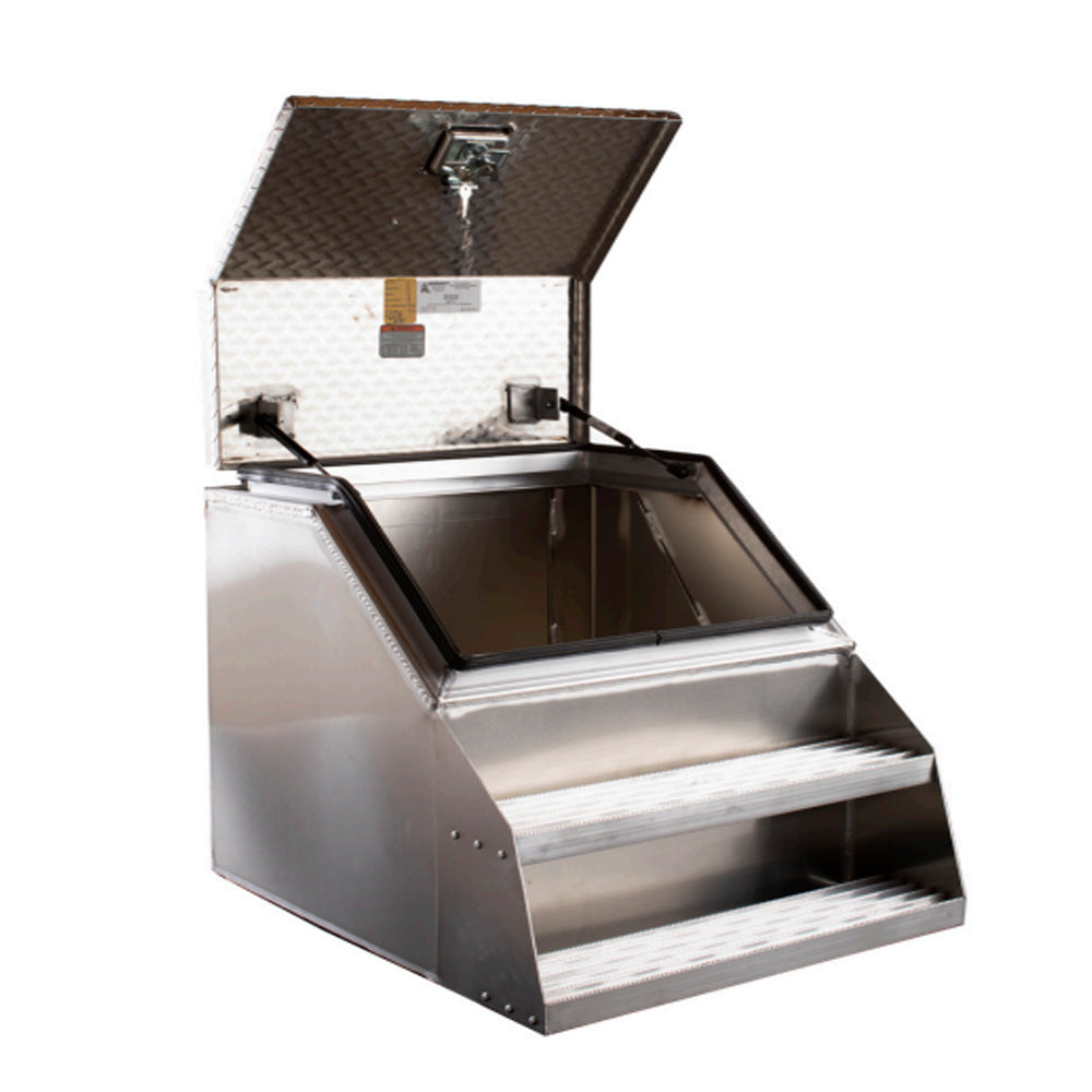 36"L Top Opening Aluminum Step Box with Diamond Plated Lid