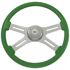 Four-Spoke Green Painted Wood Steering Wheel 18"