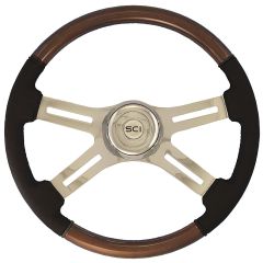 4 Spoke Wood and Leather Steering Wheel 18"