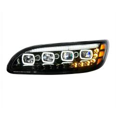 Peterbilt 386, 387, 382, 384 Black Quad-LED Headlight With LED Position & Sequential Signal
