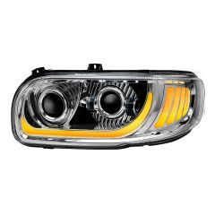 Peterbilt 367, 388, 389, 567 Chrome Inner Housing LED Projector Headlight with Dual Function Accent - Driver Side