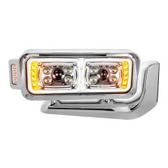 Peterbilt Chrome 10 High Power LED Projection Headlight Assembly with Mounting Arm and Turn Signal Side Pod - Passenger Side